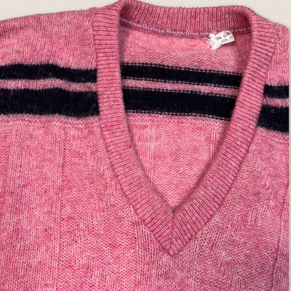Vintage Pink Wool Blend V Neck Sweater | Size Medium | - Picture 2 of 6